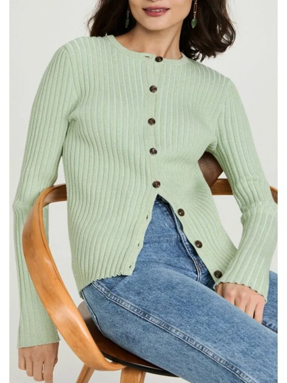 New Tory Burch Sparkle Merino Cardigan Mint Green L $448